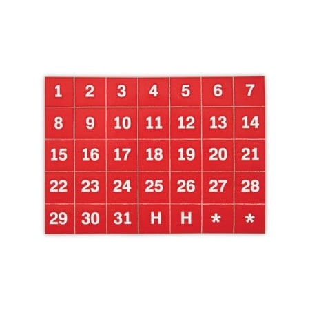 Bi-Silque MasterVisi, INTERCHANGEABLE MAGNETIC BOARD ACCESSORIES, CALENDAR DATES, RED/WHITE, 1in X 1in FM1209
